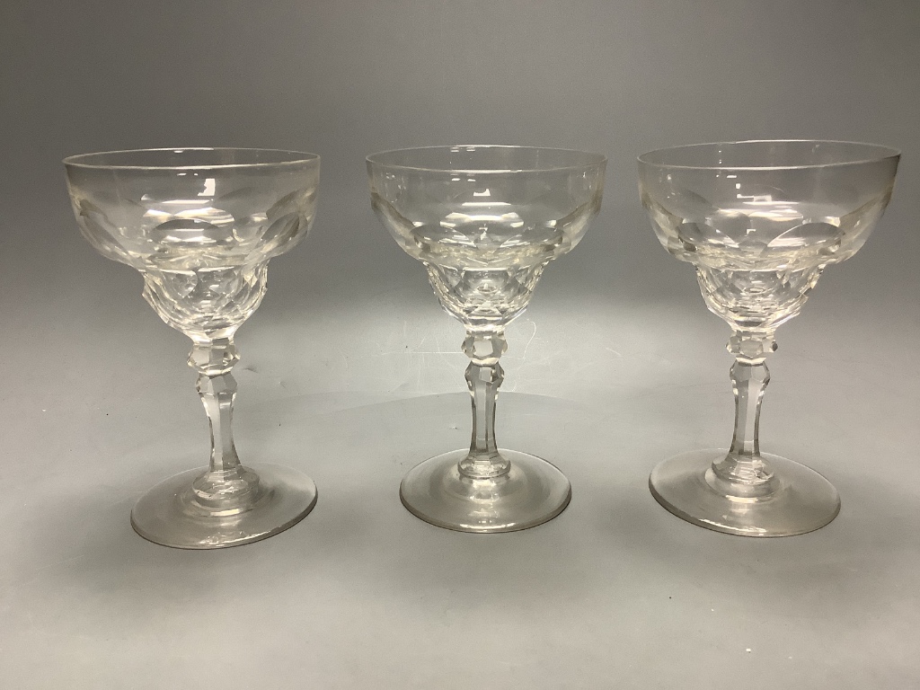 A small collection of late 18th/19th century divinity glasses, some with air twist stems, tallest 17cm